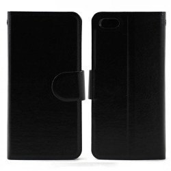 iPhone 5C Slim Flip Leather Wallet Case (Black - Black)
